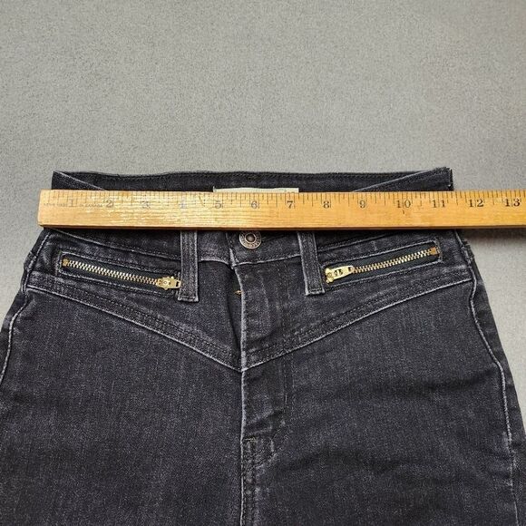 Levi's 721 High Rise Skinny Moto ankle Jeans zip pockets Ultra Black Size 25 - Picture 12 of 13